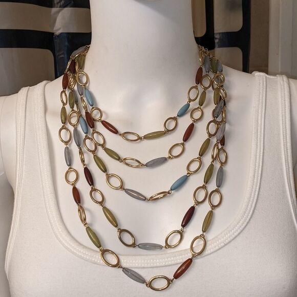 Vintage layered multi clear colored long bead necklace - Picture 2 of 12